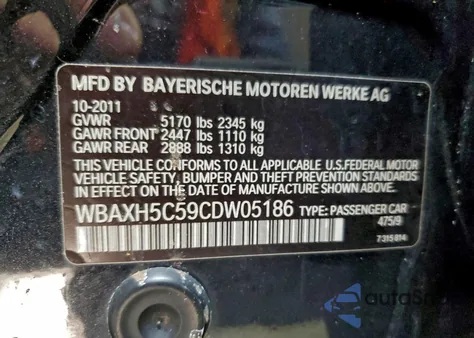 2012 BMW 528 Xi from USA, damaged, VIN WBAXH5C59CDW05186